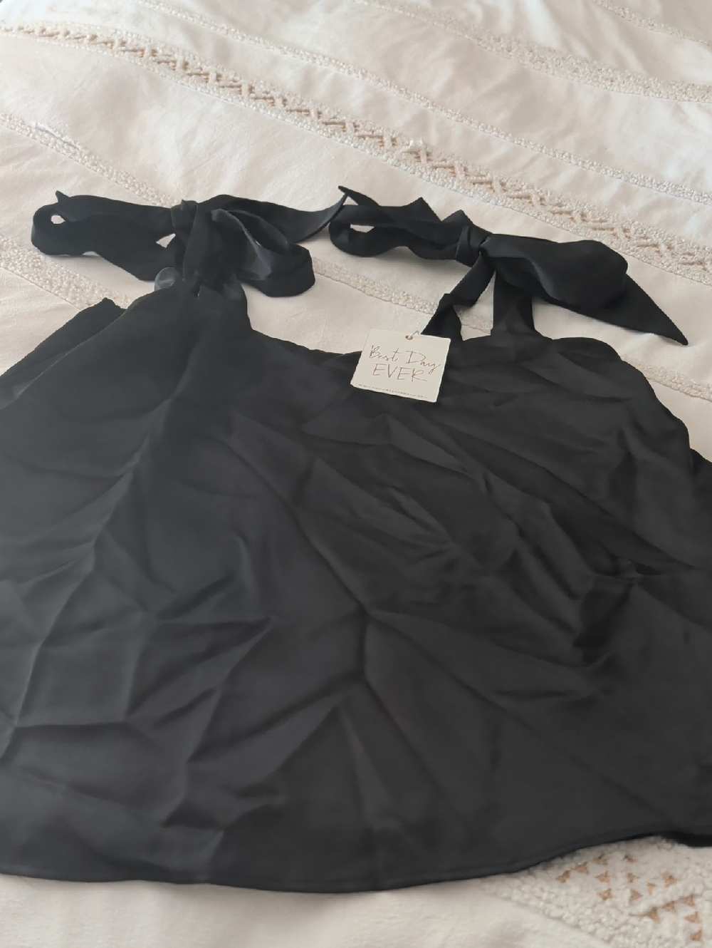 Show Me Your MuMu Black Satin Tank with 'Best Day Ever' Tag - Picture 1 of 4